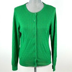 Liz Claiborne Women’s SZ L Cable Knit Button Front Green Cardigan Sweater